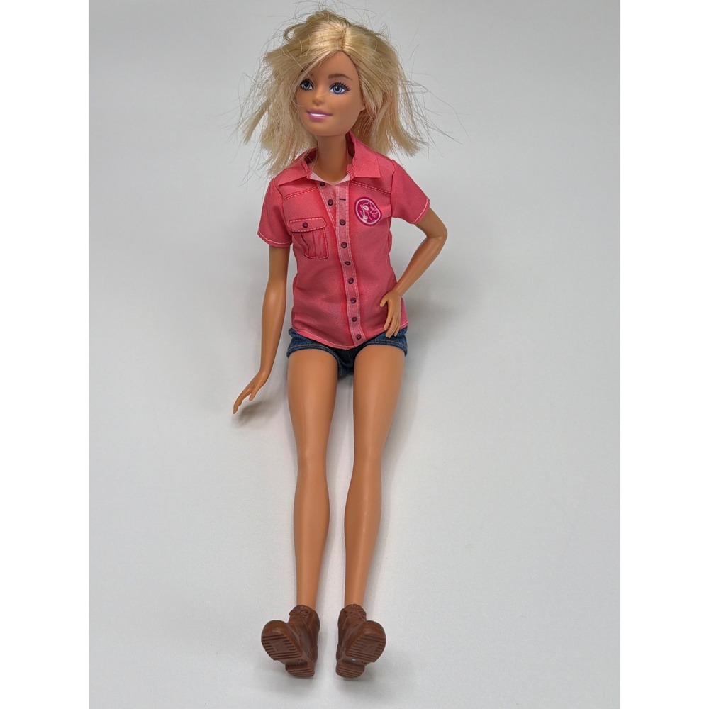 Mattel Barbie Doll Blonde Blue Eyes Pink‎ Shirt Denim Shorts Brown Boots 2015